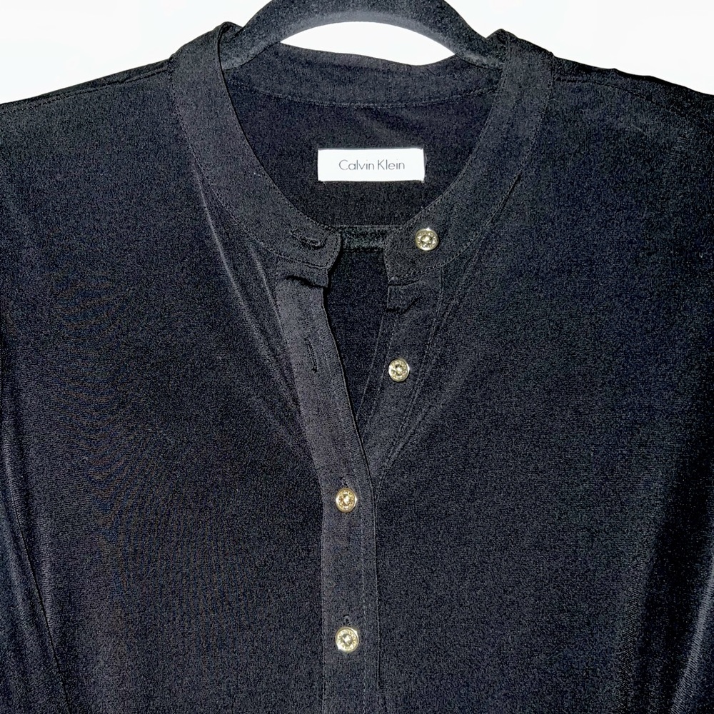 Calvin Klein Dress black size 10 knee length long sleeve gold buttons